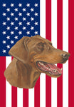 Doberman Red Uncropped - Best of Breed American Flags House and Garden Size