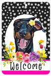 Doberman B/T Uncropped - HHS Paw Prints Welcome Indoor/Outdoor Aluminum Sign 8" x 12"