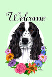 Cocker Spaniel Black/White - Best of Breed Welcome Flowers Garden Flag 12" x 17"