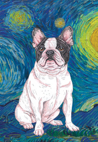 French Bulldog White/Black - Tomoyo Pitcher Van Gogh Outdoor Flag