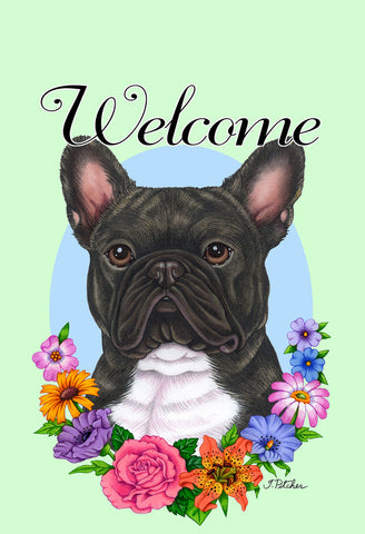 French Bulldog Black/White - Best of Breed Welcome Flowers Garden Flag 12" x 17"