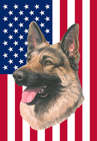 German Shepherd - Best of Breed American Flags House and Garden Size