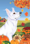 German Shepherd White- Tomoyo Pitcher Autumn Leaves Outdoor Flag