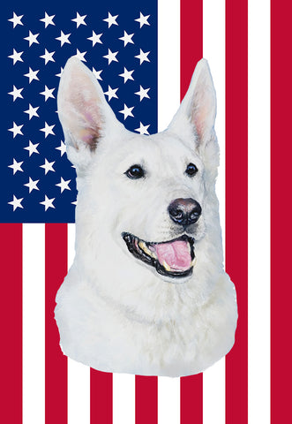 German Shepherd White - Best of Breed American Flags House and Garden Size