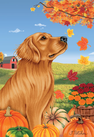 Golden Retriever Red - Tomoyo Pitcher Autumn Leaves Outdoor Flag