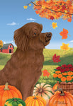 Goldendoodle Chocolate  -  Tomoyo Pitcher Autumn Leaves Outdoor Flag