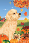 Goldendoodle Blonde  -  Tomoyo Pitcher Autumn Leaves Outdoor Flag