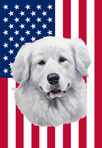 Great Pyrenees - Best of Breed American Flags House and Garden Size