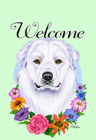 Great Pyrenees - Best of Breed Welcome Flowers Garden Flag 12" x 17"