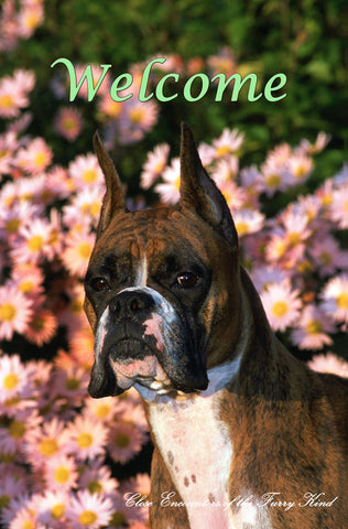 Boxer Cropped  - Close Encounters of the Furry Kind Welcome  House and Garden Flags