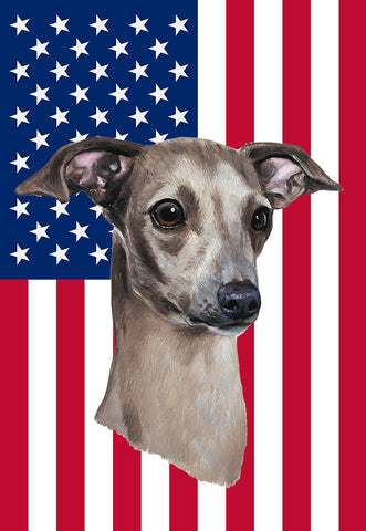 Italian Greyhound - Best of Breed American Flags House and Garden Size
