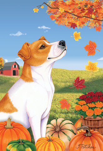 Jack Russell- Tomoyo Pitcher Autumn Leaves Outdoor Flag