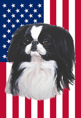 Japanese Chin - Best of Breed American Flags House and Garden Size