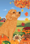 Labradoodle Red  -  Tomoyo Pitcher Autumn Leaves Outdoor Flag