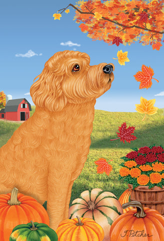 Labradoodle Red  -  Tomoyo Pitcher Autumn Leaves Outdoor Flag