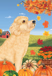 Labradoodle Blonde  -  Tomoyo Pitcher Autumn Leaves Outdoor Flag