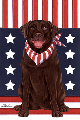 Chocolate Labrador- Tomoyo Pitcher Patriot Garden Flag 12" x 17"