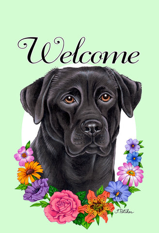 Black Labrador - Best of Breed Welcome Flowers Outdoor Flag