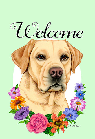 Yellow Labrador- Best of Breed Welcome Flowers Garden Flag 12" x 17"