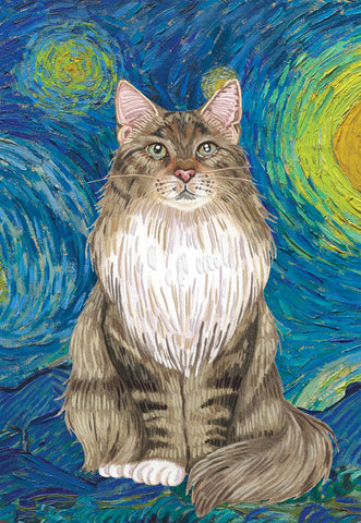 Main Coon - Tomoyo Pitcher Van Gogh Cat- House and Garden Flag