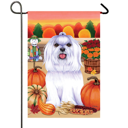 Maltese- Best of Breed Autumn Harvest Garden Flag 12" x 17"