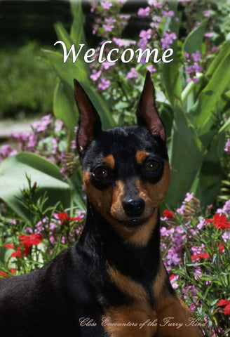 Miniature Pinscher - Close Encounters of the Furry Kind Welcome  House and Garden Flags