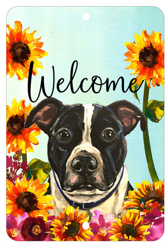 Pit Bull Black/White - HHS Welcome Indoor/Outdoor Aluminum Sign 8" x 12"