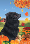 Pomeranian Black - Tomoyo Pitcher Autumn Leaves Outdoor Flag