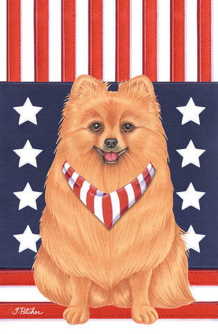 Pomeranian - Tomoyo Pitcher Patriot Garden Flag 12" x 17"