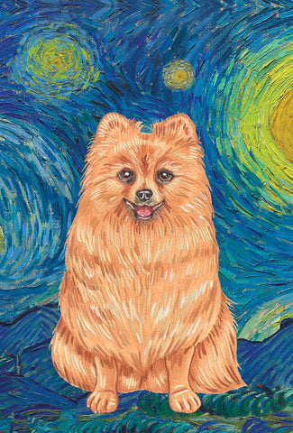 Pomeranian - Tomoyo Pitcher Van Gogh Garden Flag 12" x 17"