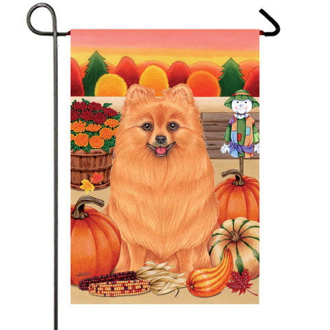 Pomeranian - Best of Breed Autumn Harvest Garden Flag 12" x 17"
