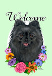 Pomeranian Black- Best of Breed Welcome Flowers Garden Flag 12" x 17"