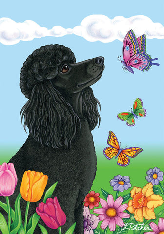Poodle Black- Best of Breed Butterfly Garden Flag 12" x 17"