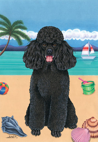 Poodle Black- Tomoyo Pitcher Summer Beach Garden Flag 12" x 17"