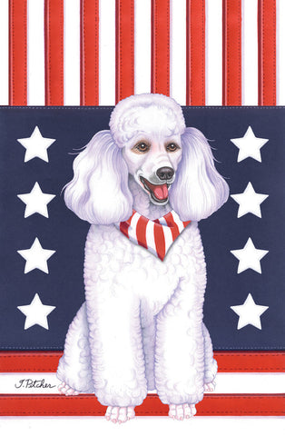 Poodle White- Tomoyo Pitcher Patriot Garden Flag 12" x 17"