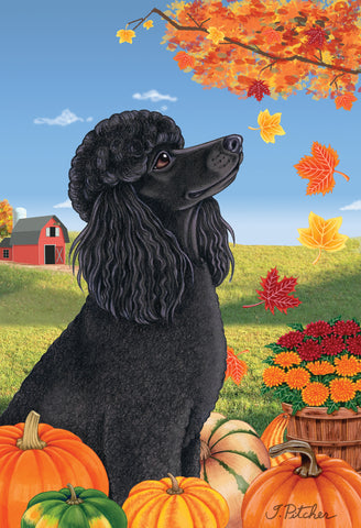 Poodle Black- Tomoyo Pitcher Autumn Leaves Outdoor Flag