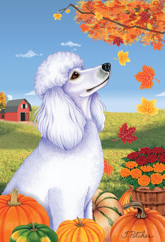 Poodle White- Tomoyo Pitcher Autumn Leaves Outdoor Flag
