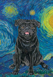 Pug  Black- Tomoyo Pitcher Van Gogh Garden Flag 12" x 17"