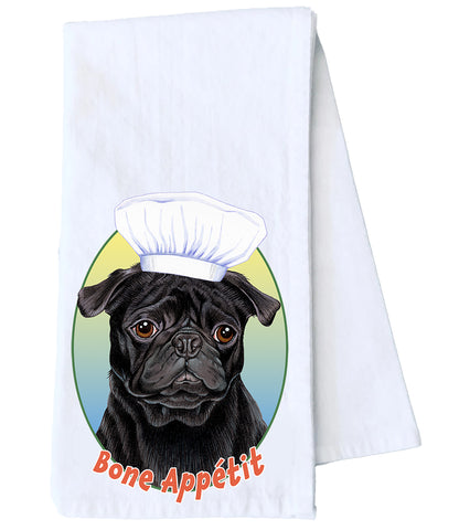 Pug  Black - Tomoyo Pitcher Kitchen Tea Towel Size 12" x 18" 100% Cotton