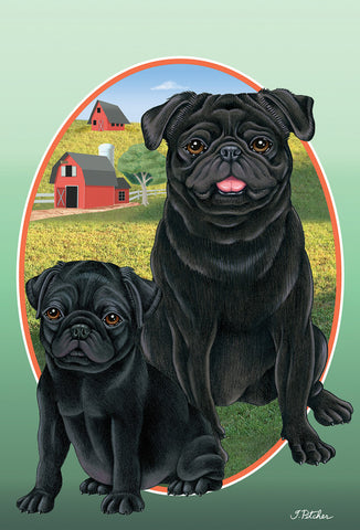 Pug  Black- Best of Breed On The Farm Garden Flag 12" x 17"