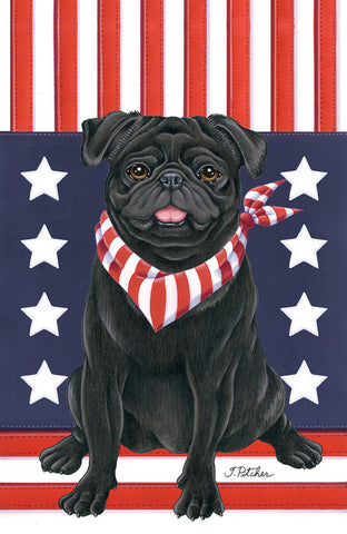 Pug  Black- Tomoyo Pitcher Patriot Garden Flag 12" x 17"