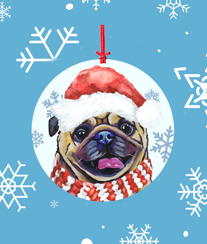 Pug Fawn -   Hippie Hound Studios Christmas Tree Ornament