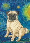 Pug  Fawn- Tomoyo Pitcher Van Gogh Garden Flag 12" x 17"