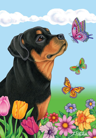 Rottweiler- Best of Breed Butterfly Garden Flag 12" x 17"
