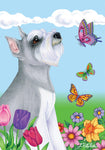 Schnauzer Grey Cropped- Best of Breed Butterfly Garden Flag 12" x 17"