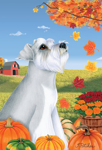 Schnauzer Grey Uncropped- Tomoyo Pitcher Autumn Leaves Outdoor Flag