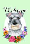 Schnauzer Grey Uncropped- Best of Breed Welcome Flowers Garden Flag 12" x 17"
