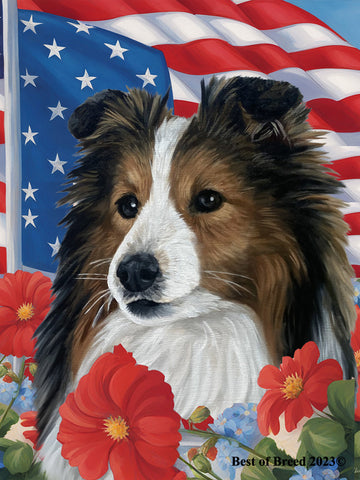 Sheltie Sable - Best of Breed All-American Patriotic I Outdoor Flag