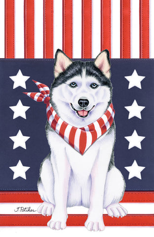 Siberian Husky Black/White- Tomoyo Pitcher Patriot Garden Flag 12" x 17"