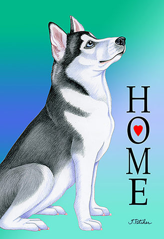 Siberian Husky Black/White- Tomoyo Pitcher Home Garden Flag 12" x 17"